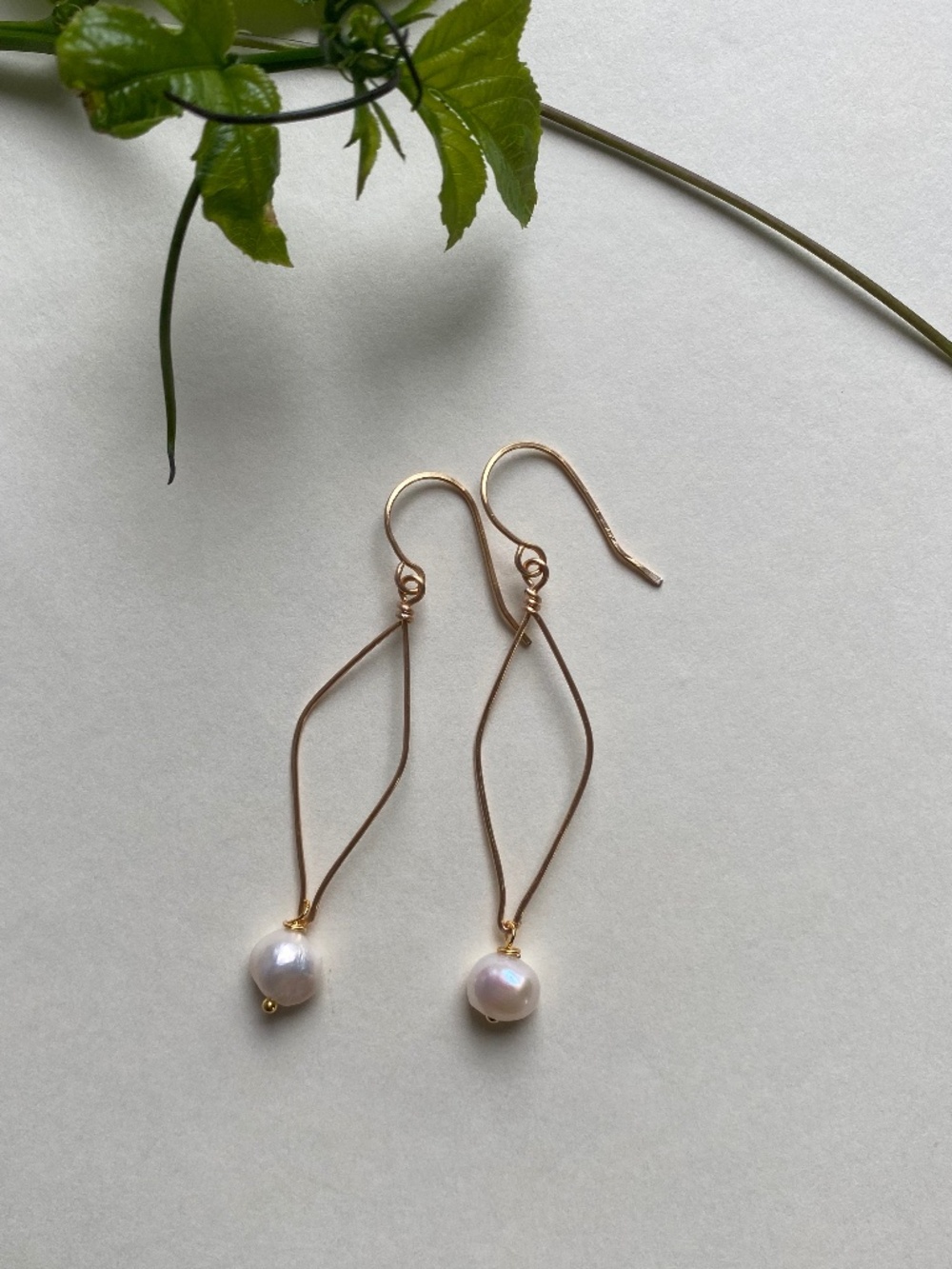 Handmade Leaf Earrings with Freshwater Pearl